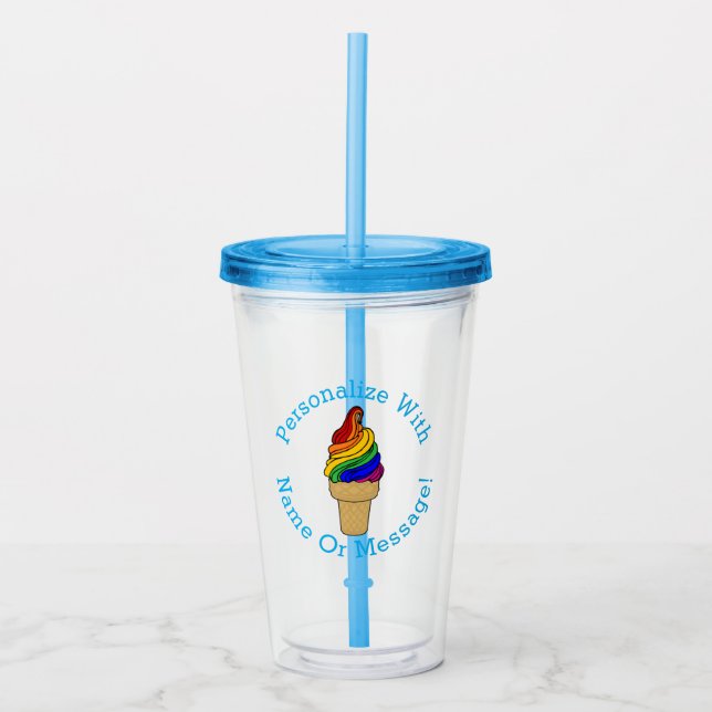 Vaso Acrílico PERSONALIZAR EL Crema De Hielo De Giro Arcoiris (Anverso)