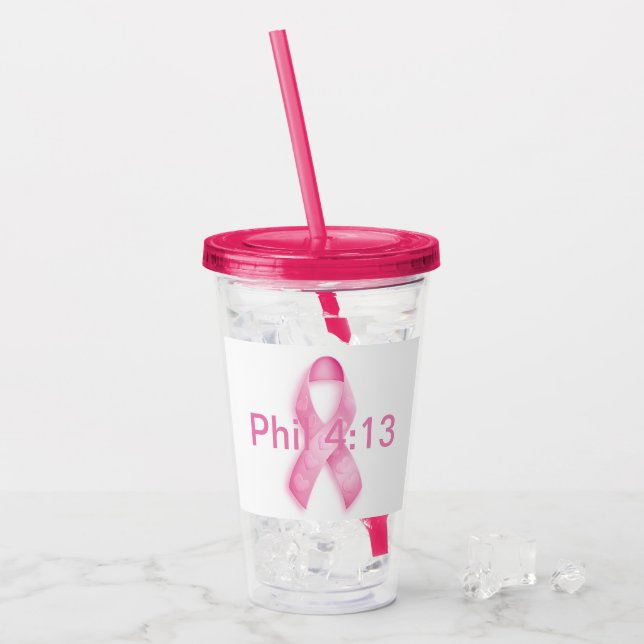 Vaso Acrílico ¡Personalizar rosado de la cinta añade nombre o (Anverso (hielo))