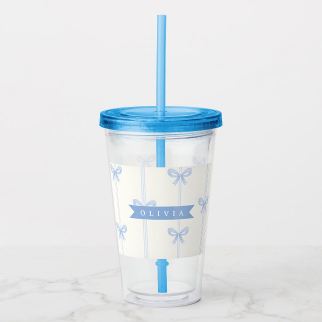 Vaso Acrílico Personalized Blue Bow Coquette Name Aesthetic (Anverso)