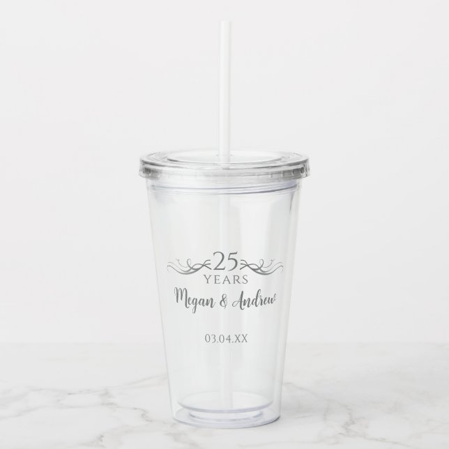 Vaso Acrílico Personalized Elegant 25th Wedding Anniversary (Anverso)