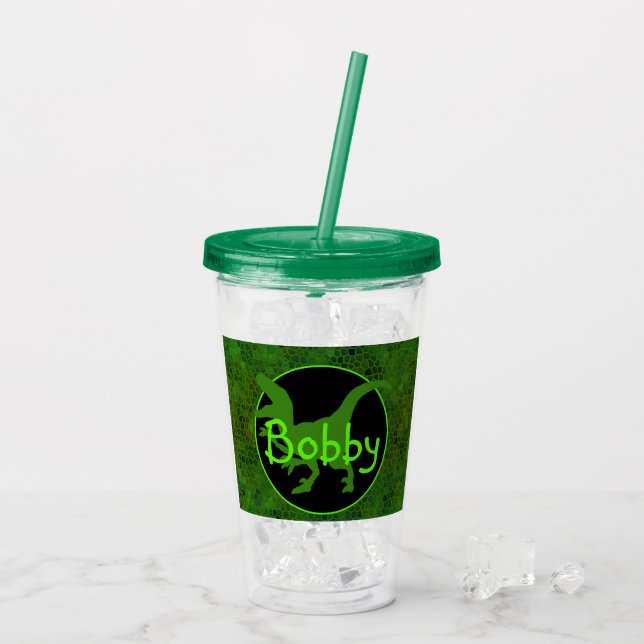 Vaso Acrílico Personalized Green Dinosaur Hide (Reverso (hielo))