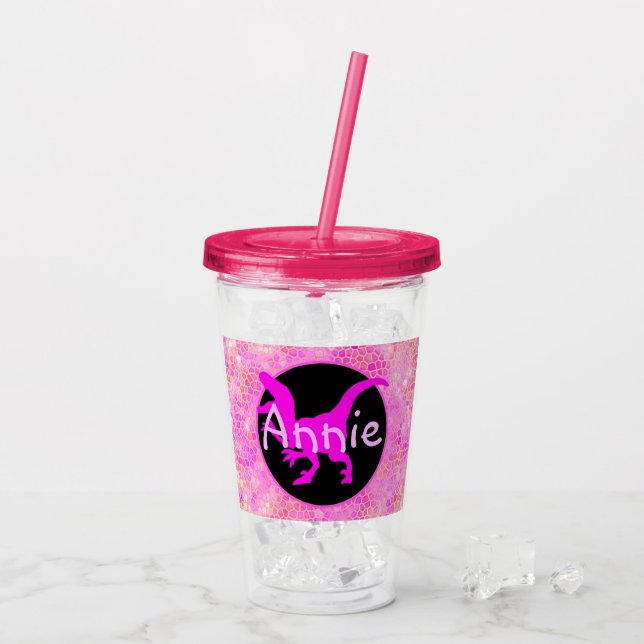 Vaso Acrílico Personalized Pink Dinosaur Hide (Reverso (hielo))