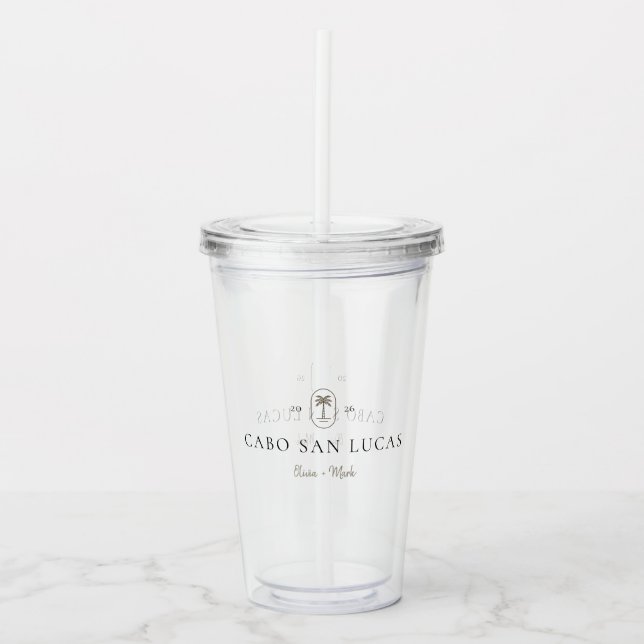 Vaso Acrílico Personalized Tropical Wedding Destination Weekend (Anverso)