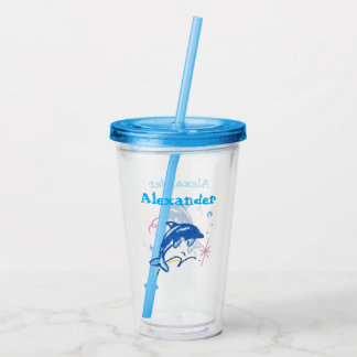 Vaso Acrílico Personalized Watercolor Dolphin Acrylic Cup