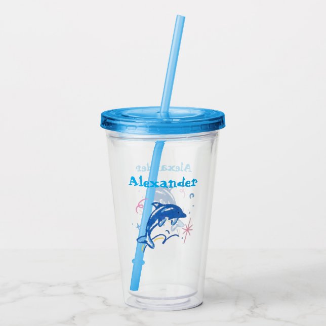 Vaso Acrílico Personalized Watercolor Dolphin Acrylic Cup (Reverso)