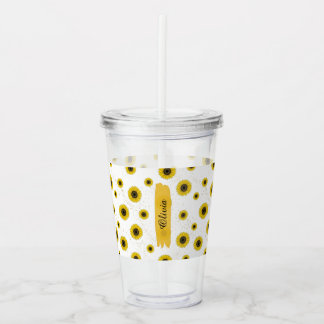 Vaso Acrílico Personalized White Sunflower Pattern Acrylic Cup