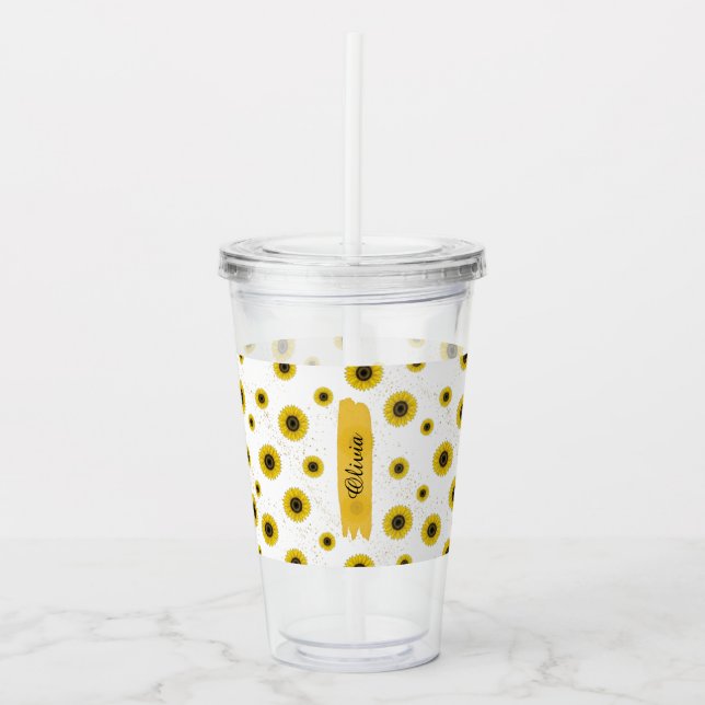 Vaso Acrílico Personalized White Sunflower Pattern Acrylic Cup (Anverso)