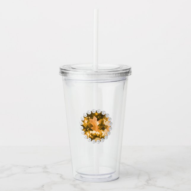 Vaso Acrílico Piedra preciosa ámbar y perlas (Anverso)