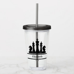 Vaso Acrílico Piezas de ajedrez negras personalizadas