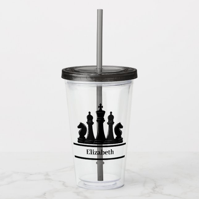 Vaso Acrílico Piezas de ajedrez negras personalizadas (Anverso)