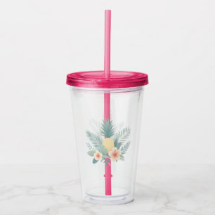 Vaso Acrílico Piña floral y Hawaiana