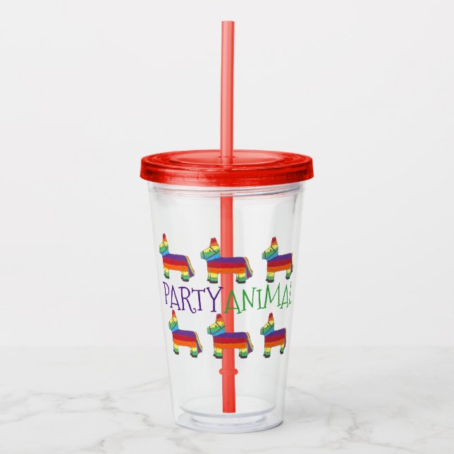 Vaso Acrílico Piñata Cinco de Mayo, un burro del arcoiris de un  (Anverso)