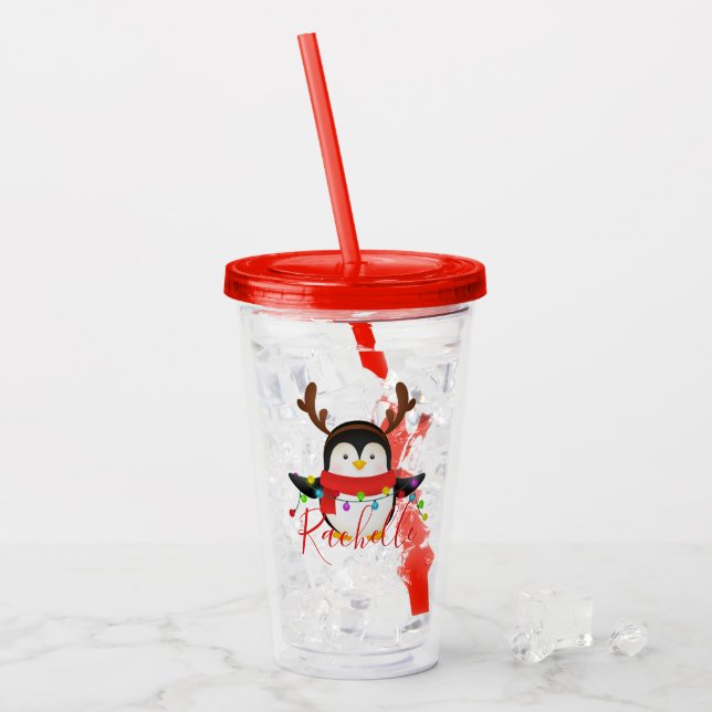 Vaso Acrílico pingüino de Navidad personalizado (Anverso (hielo))
