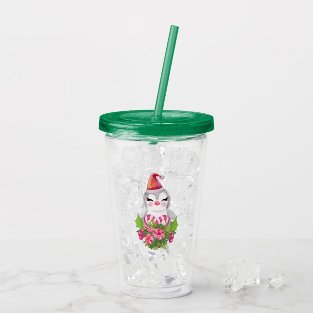 Vaso Acrílico Pingüino de Navidades burdos en Santa Hat (Reverso (hielo))