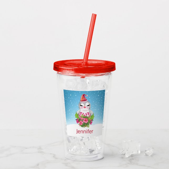 Vaso Acrílico Pingüino de Navidades burdos en Santa Hat (Reverso (hielo))