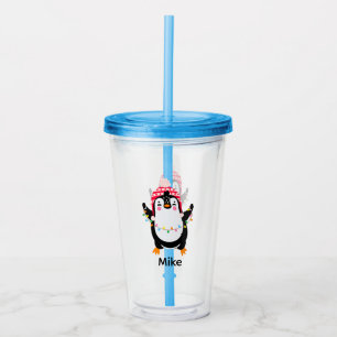 Vaso Acrílico Pingüino torbellino con luces Navidades