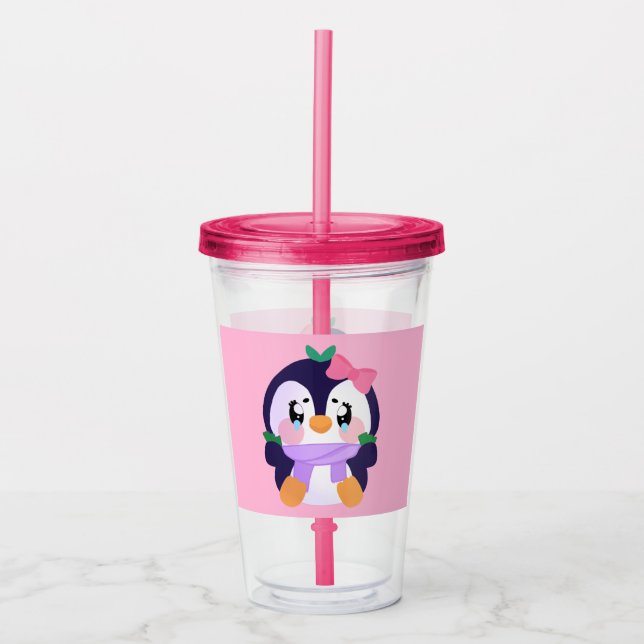 Vaso Acrílico Pingüino único de broke cute (Anverso)