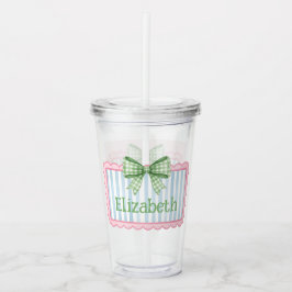 Vaso Acrílico Pink and Blue Frame With Green Gingham Bow
