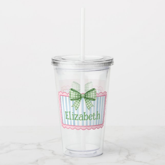 Vaso Acrílico Pink and Blue Frame With Green Gingham Bow (Anverso)