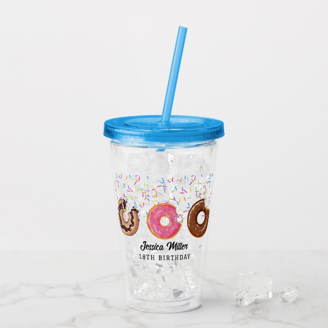 Vaso Acrílico Pink Donut Sprinkles Fun Quote Cute Add Name  (Reverso (hielo))