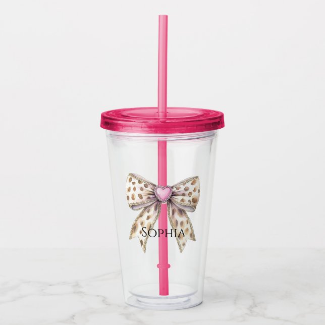 Vaso Acrílico Pink Heart Leopard Girly (Anverso)
