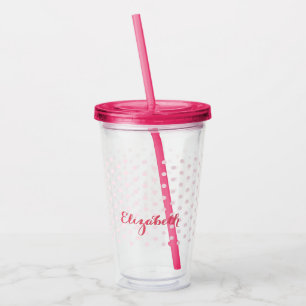 Vaso Acrílico Pink Polka Dots Monograma Niñas Fiesta de Cumpleañ