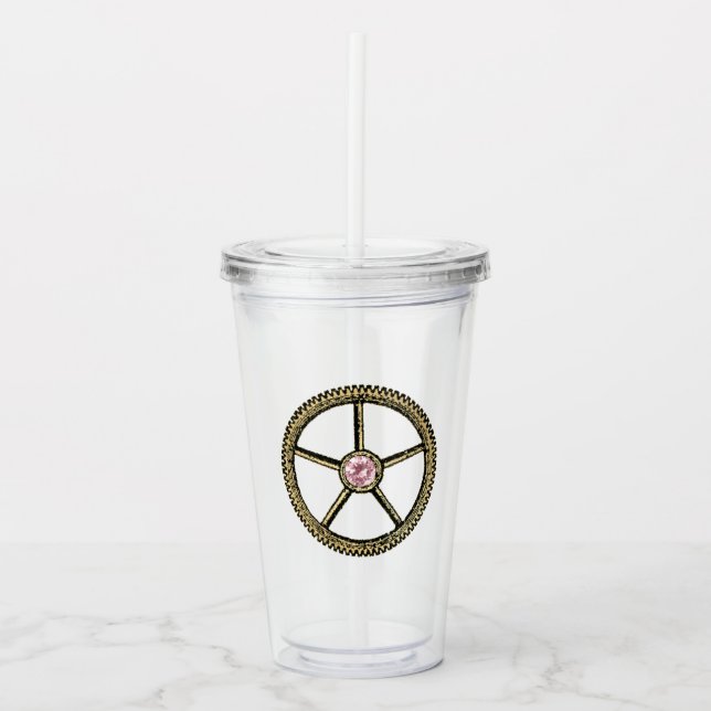 Vaso Acrílico Pink y Gold Steampunk (Anverso)