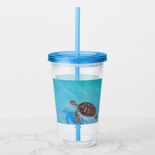 Vaso Acrílico Pintado de tortugas marinas (Anverso)