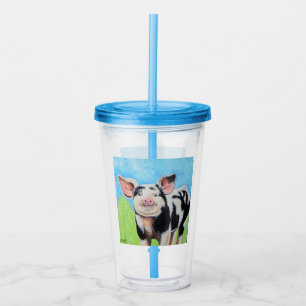 Vaso Acrílico Pintado feliz de cerdo