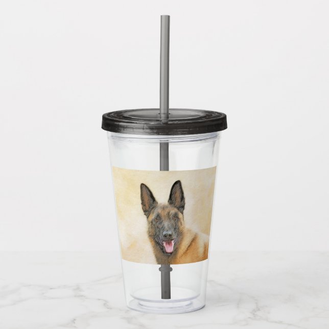 Vaso Acrílico Pintura belga malinois - Arte de perro original (Anverso)