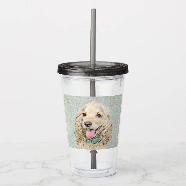 Vaso Acrílico Pintura Buff de Cocker Spaniel - Arte Perro Origin (Anverso)