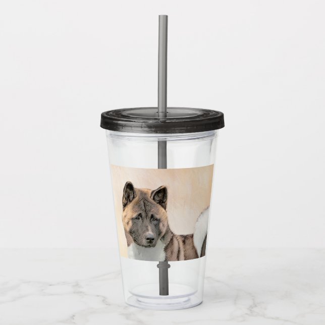 Vaso Acrílico Pintura de Akita - Arte de Perro Original. (Anverso)