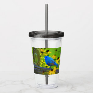 Vaso Acrílico Pintura de amarre índigo - Arte original de aves