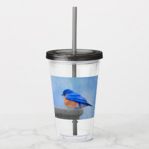 Vaso Acrílico Pintura de Azulito - Arte Original de Pájaros