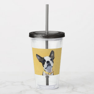 Vaso Acrílico Pintura de Boston Terrier - Arte de Perro Original