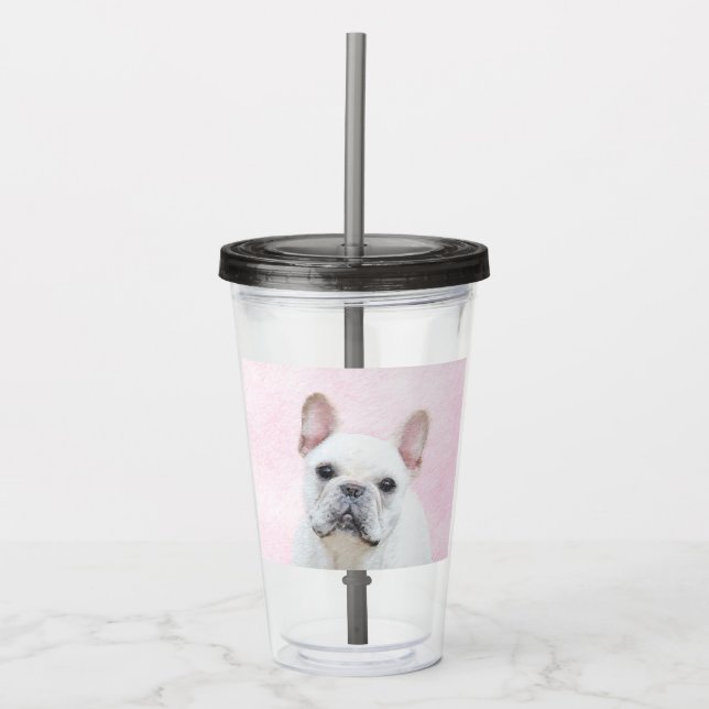 Vaso Acrílico Pintura de Bulldog francés (crema/blanco) - Arte d (Anverso)