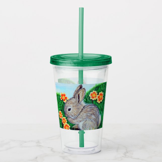Vaso Acrílico Pintura de conejo de primavera (Anverso)