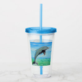 Vaso Acrílico Pintura de delfines