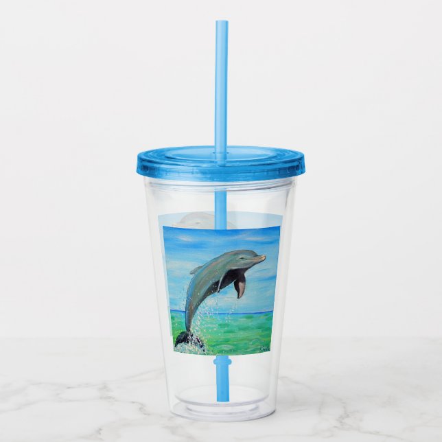 Vaso Acrílico Pintura de delfines (Anverso)