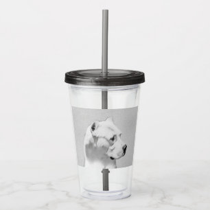 Vaso Acrílico Pintura de Dogo Argentino - Arte original del perr