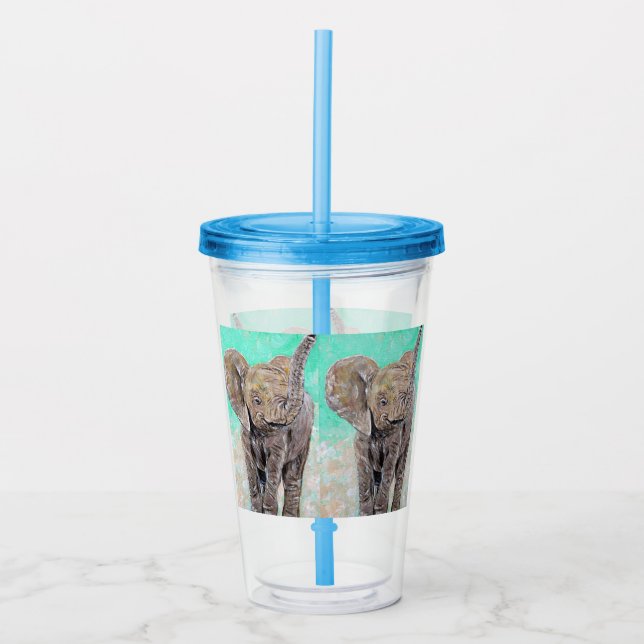 Vaso Acrílico Pintura de elefante bebé (Anverso)