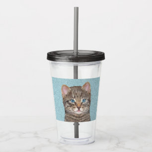 Vaso Acrílico Pintura de gatos en la mesa gris - Arte de gatos o