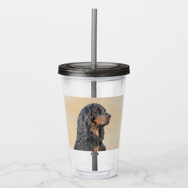 Vaso Acrílico Pintura de Gordon Setter - Arte de Perro Original. (Anverso)