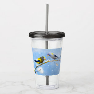 Vaso Acrílico Pintura de Grosbeak por la noche - Arte de Perro O