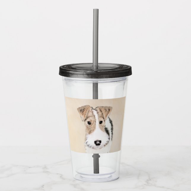 Vaso Acrílico Pintura de hilo Fox Terrier - Arte de Perro Origin (Anverso)