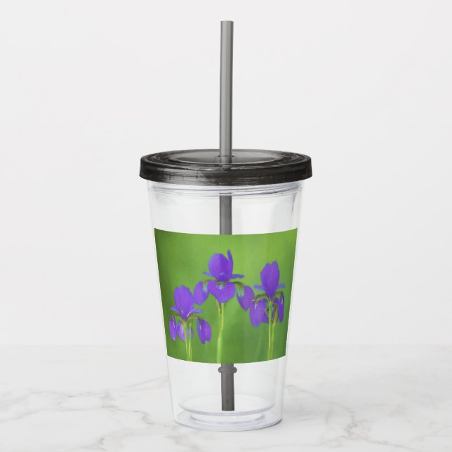 Vaso Acrílico Pintura de iris morado - Arte de flores original (Anverso)