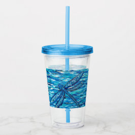 Vaso Acrílico Pintura de la libélula azul