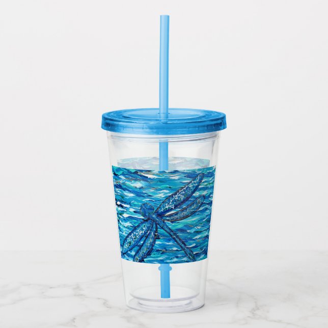 Vaso Acrílico Pintura de la libélula azul (Anverso)