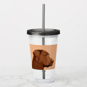 Vaso Acrílico Pintura de Labrador Recuperador (Chocolate) - Arte