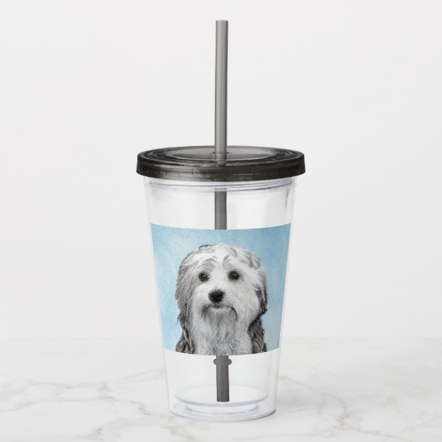 Vaso Acrílico Pintura de Lowchen - Arte de perro original muy li (Anverso)